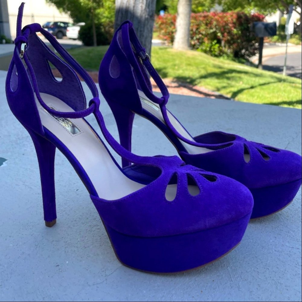 Guess Women's Electric Purple Espie T-Strap Pumps - Size 7.5US